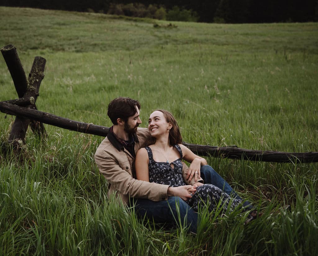Aaron and Alison in a misty Montana meadow